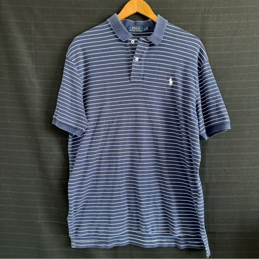 Polo Ralph Lauren Men’s Short Sleeve Polo Shirt Size Large L Blue White Stripes